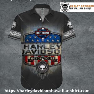 American Flag Shield Harley Davidson Hawaiian Shirt for Men