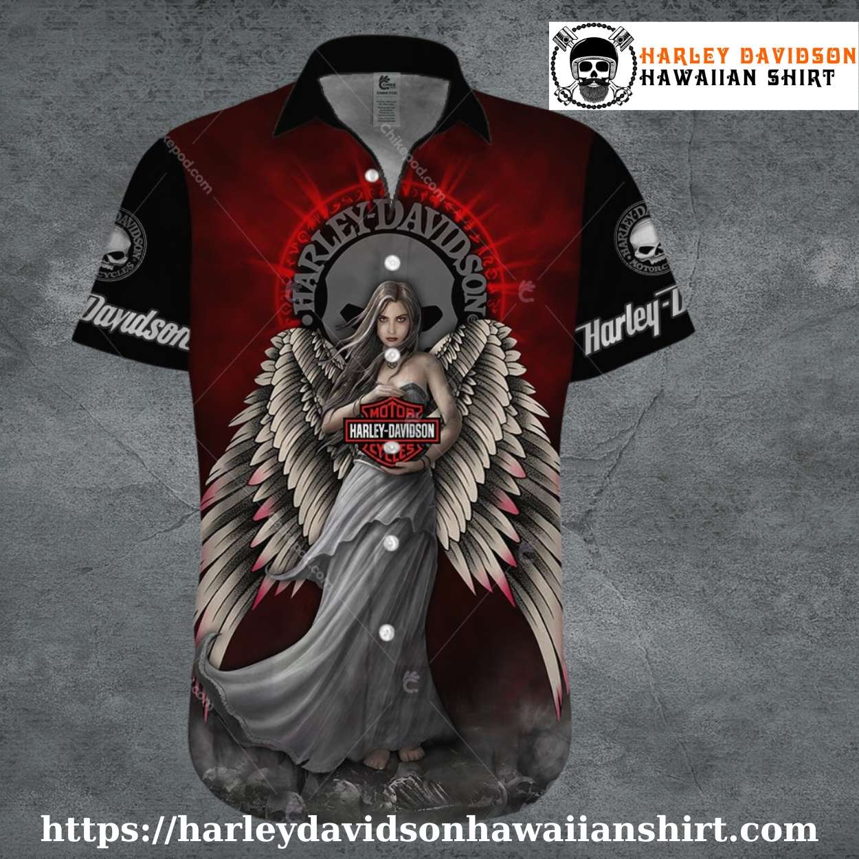 Angel of Judgement Harley Davidson Aloha Shirt for Women Angel of Judgement Harley Davidson Aloha Shirt for Women