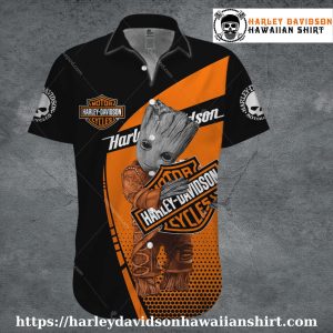 Baby Groot Pose Orange Harley Davidson Hawaiian shirt kids