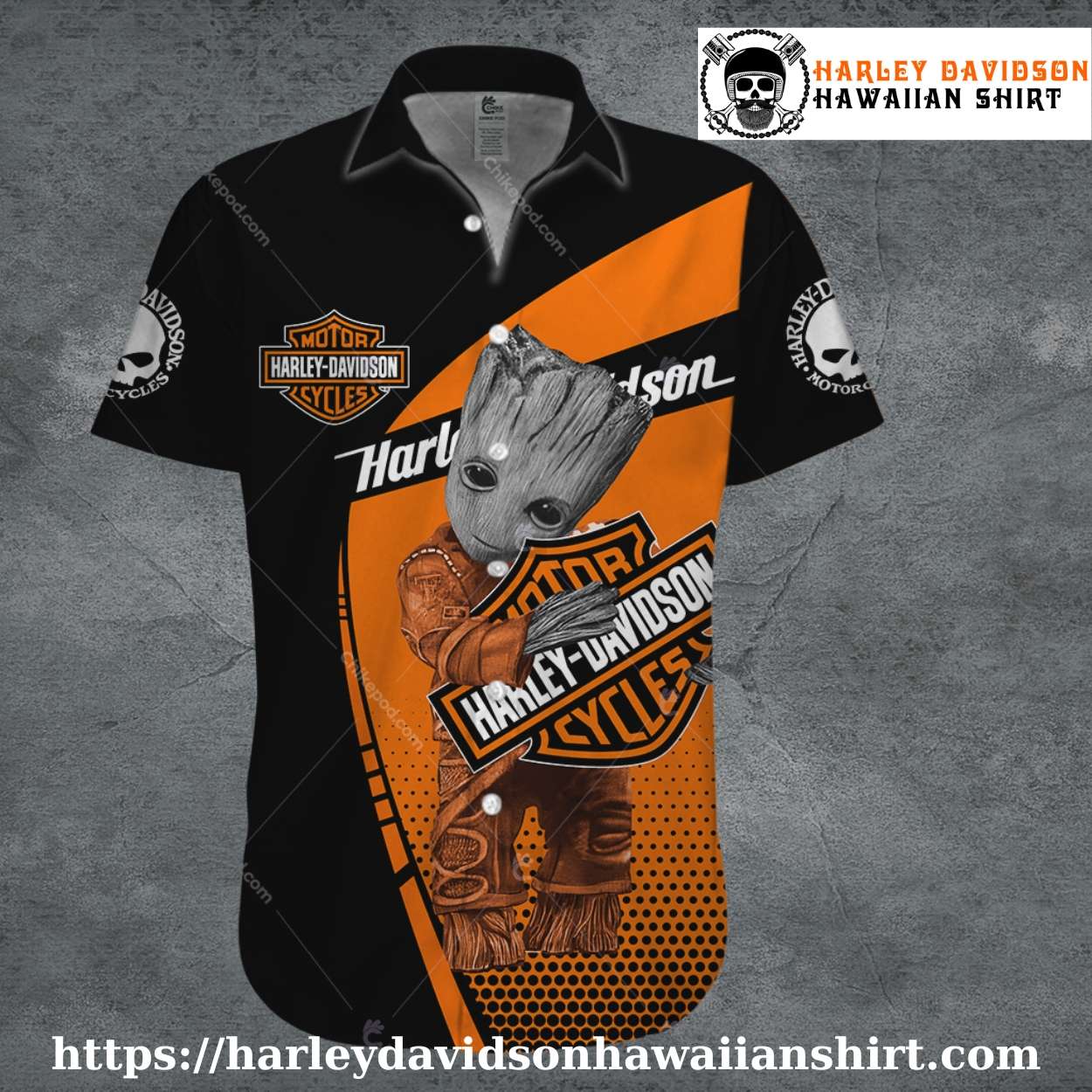 Baby Groot Pose Orange Harley Davidson Hawaiian shirt kids Baby Groot Pose Orange Harley Davidson Hawaiian shirt kids