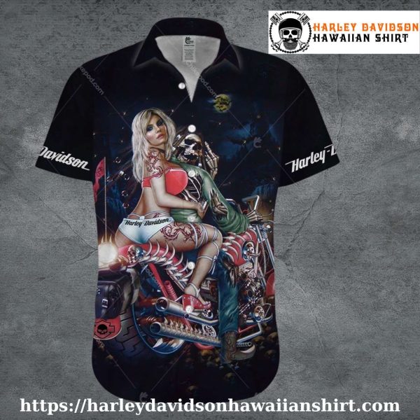 Biker Couple Art Harley Davidson Hawaiian Shirt for Women