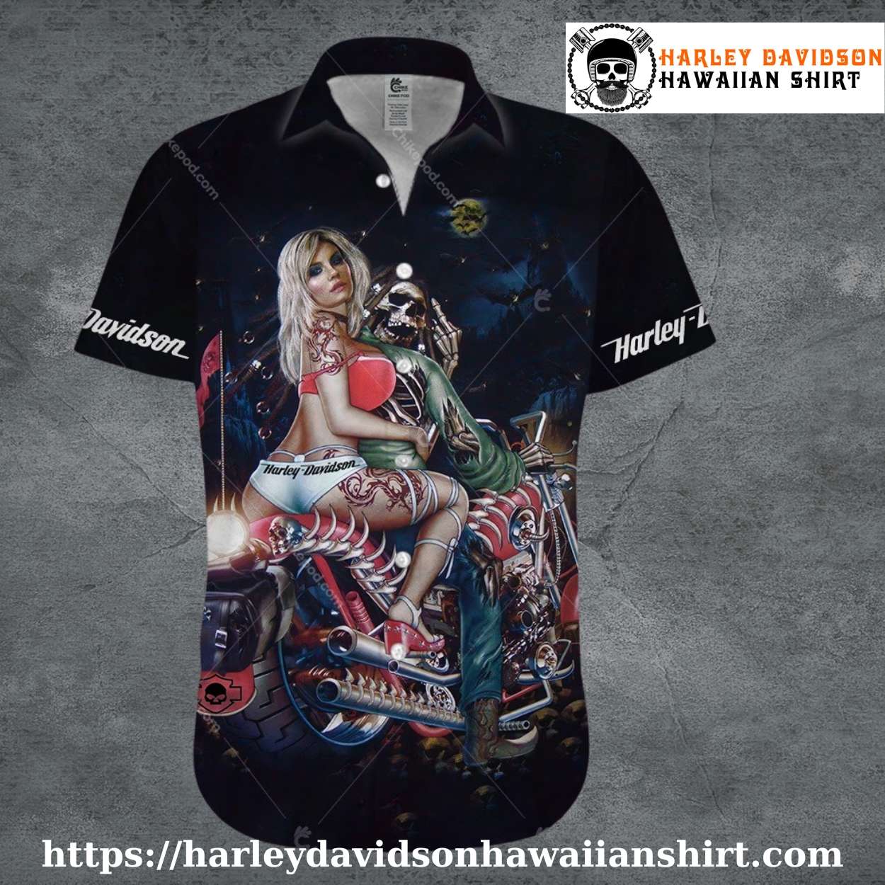 Biker Couple Art Harley Davidson Hawaiian Shirt for Women Biker Couple Art Harley Davidson Hawaiian Shirt for Women