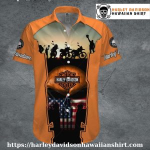 Biker Sunset Flag Harley Davidson Hawaiian Shirt for Men