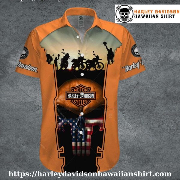 Biker Sunset Flag Harley Davidson Hawaiian Shirt for Men