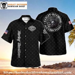 Black Skull Emblem Harley Davidson Aloha Shirt for Men