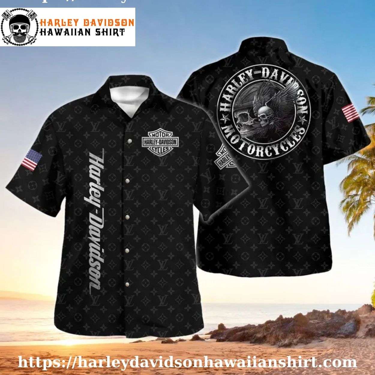 Black Skull Emblem Harley Davidson Aloha Shirt for Men Black Skull Emblem Harley Davidson Aloha Shirt for Men