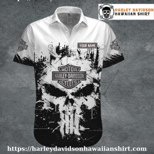 Black Splash Skull Harley Davidson Hawaiian Shirt for Men
