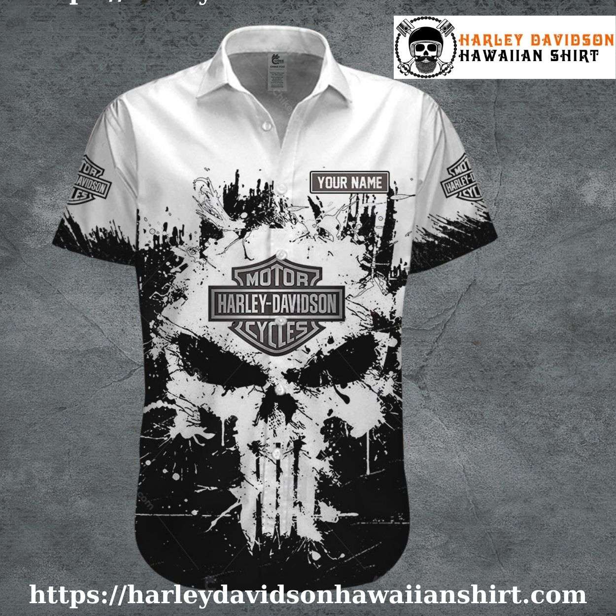Black Splash Skull Harley Davidson Hawaiian Shirt for Men Black Splash Skull Harley Davidson Hawaiian Shirt for Men