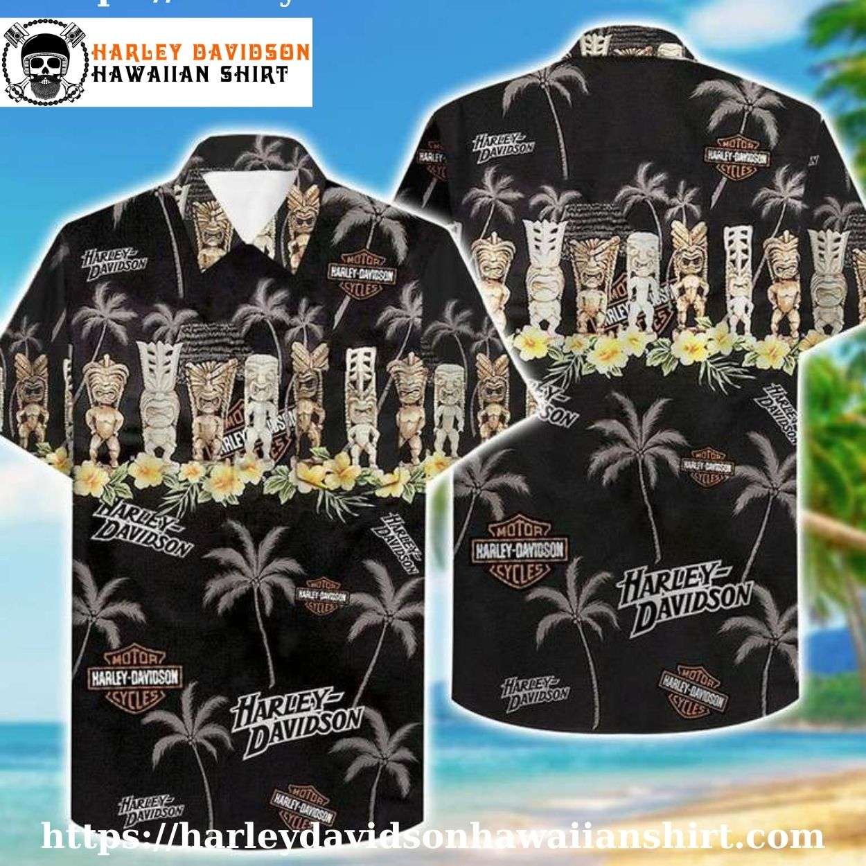 Black Tiki Totem Harley Davidson Hawaiian Shirt for Men Black Tiki Totem Harley Davidson Hawaiian Shirt for Men