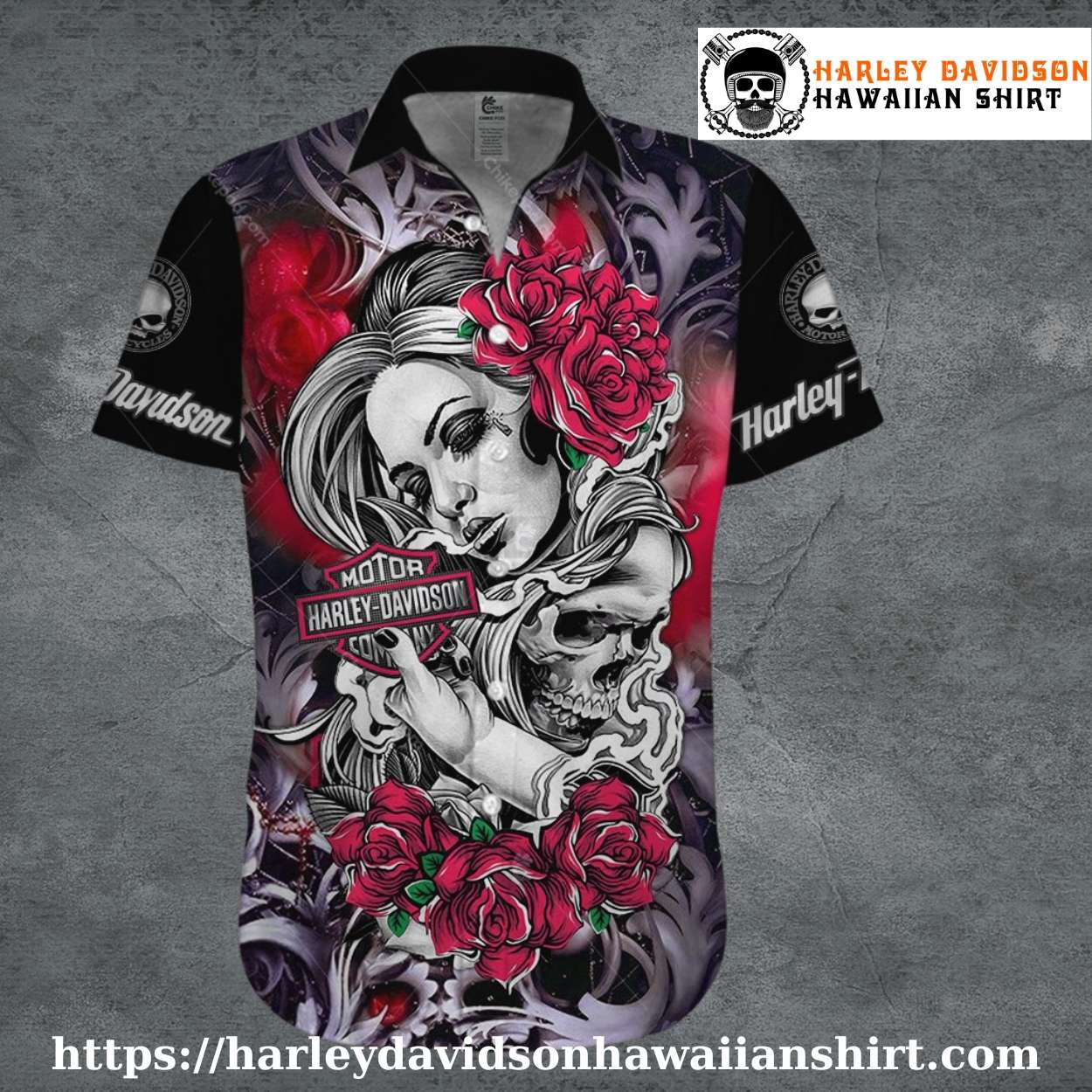 Black and Red Rose Harley Davidson Aloha Shirt for Women Black and Red Rose Harley Davidson Aloha Shirt for Women