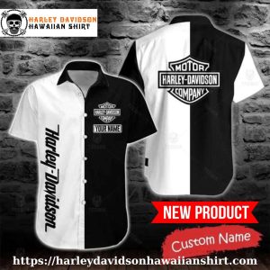 Black and White Custom Harley Davidson Aloha Shirt