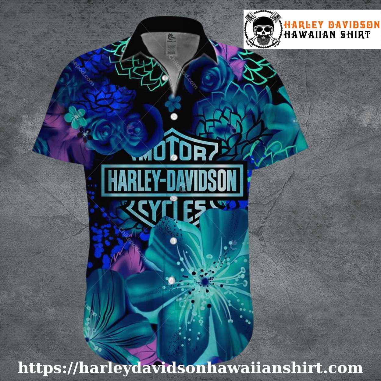 Blue Floral Vibes Harley Davidson Aloha Shirt for Women Blue Floral Vibes Harley Davidson Aloha Shirt for Women