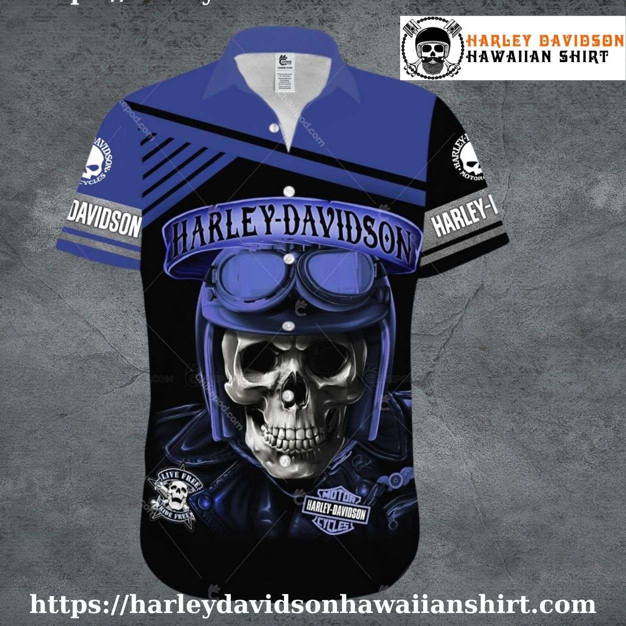 Blue Skull Rider Harley Davidson Hawaiian Shirt for Men Blue Skull Rider Harley Davidson Hawaiian Shirt for Men