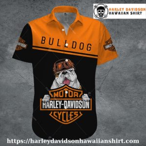 Bulldog Pup Biker Orange Harley Davidson aloha shirt kids