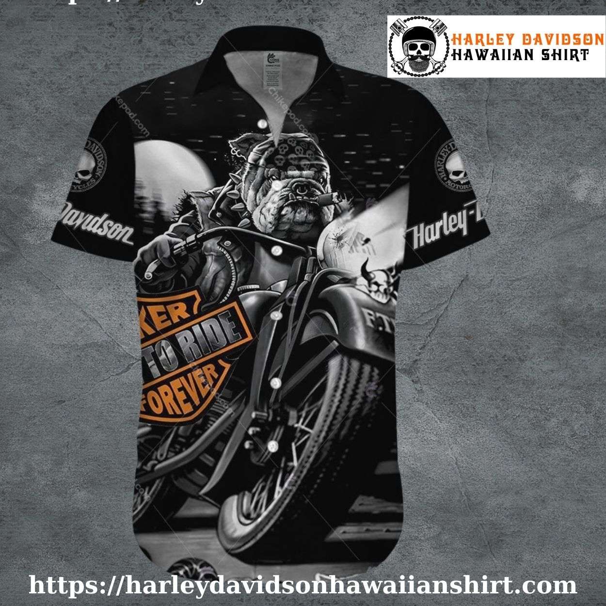 Bulldog Rider Forever Harley Davidson Hawaiian Shirt for Men Bulldog Rider Forever Harley Davidson Hawaiian Shirt for Men