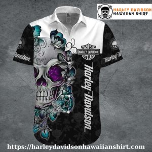 Butterfly Skull Art Harley Davidson Aloha Shirt for Women