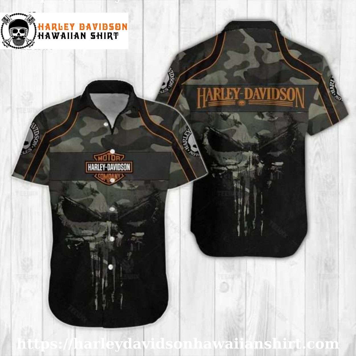 Camo Skull Harley Davidson Hawaiian Shirt for Men Camo Skull Harley Davidson Hawaiian Shirt for Men