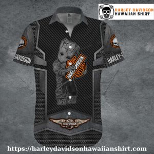 Carbon Texture Groot Harley Davidson aloha shirt for kids