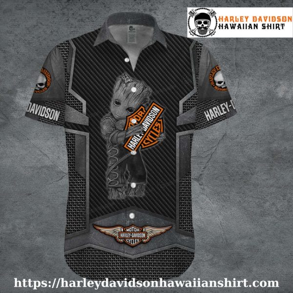 Carbon Texture Groot Harley Davidson aloha shirt for kids