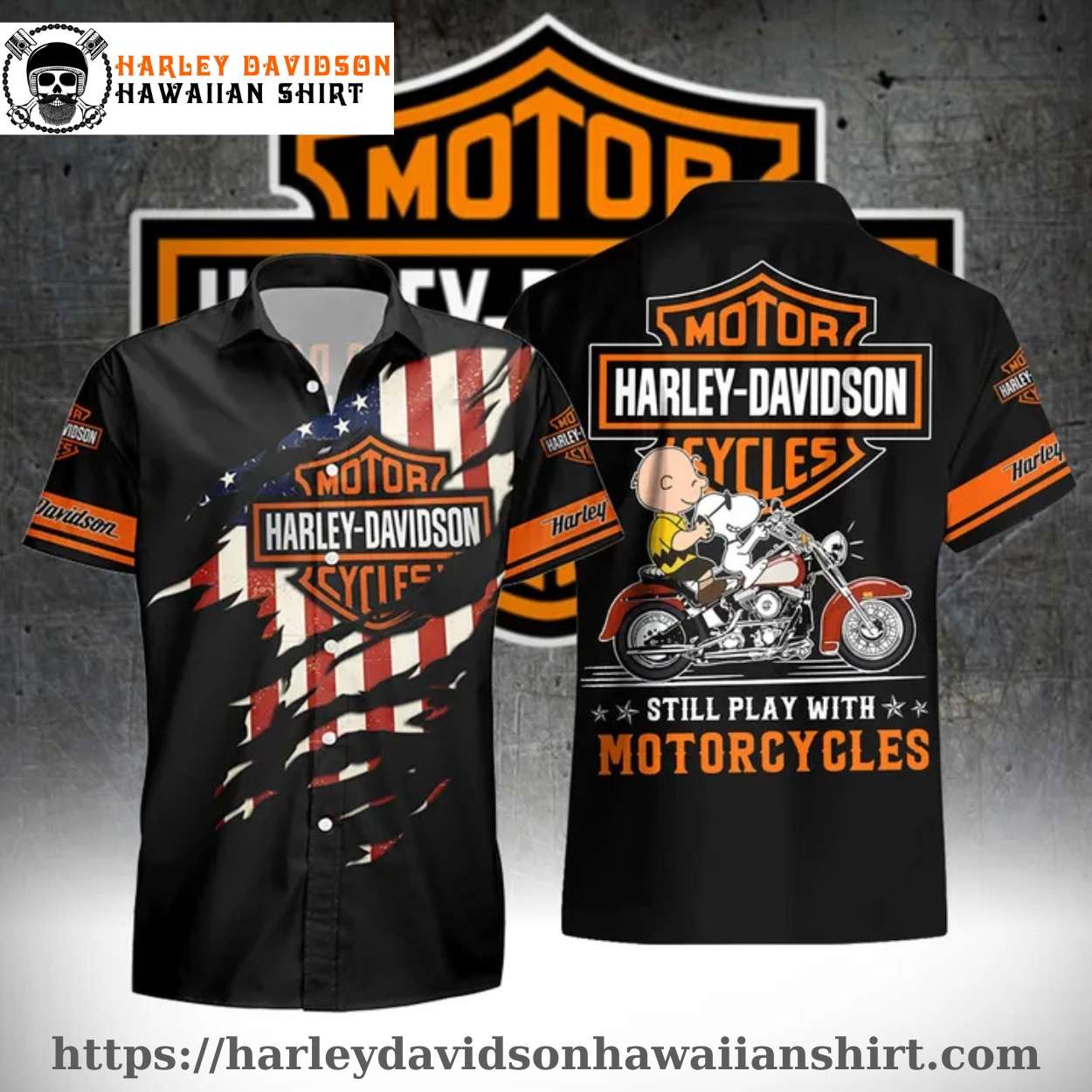 Charlie Brown Motorcycle Ride Harley Davidson aloha shirt Charlie Brown Motorcycle Ride Harley Davidson aloha shirt