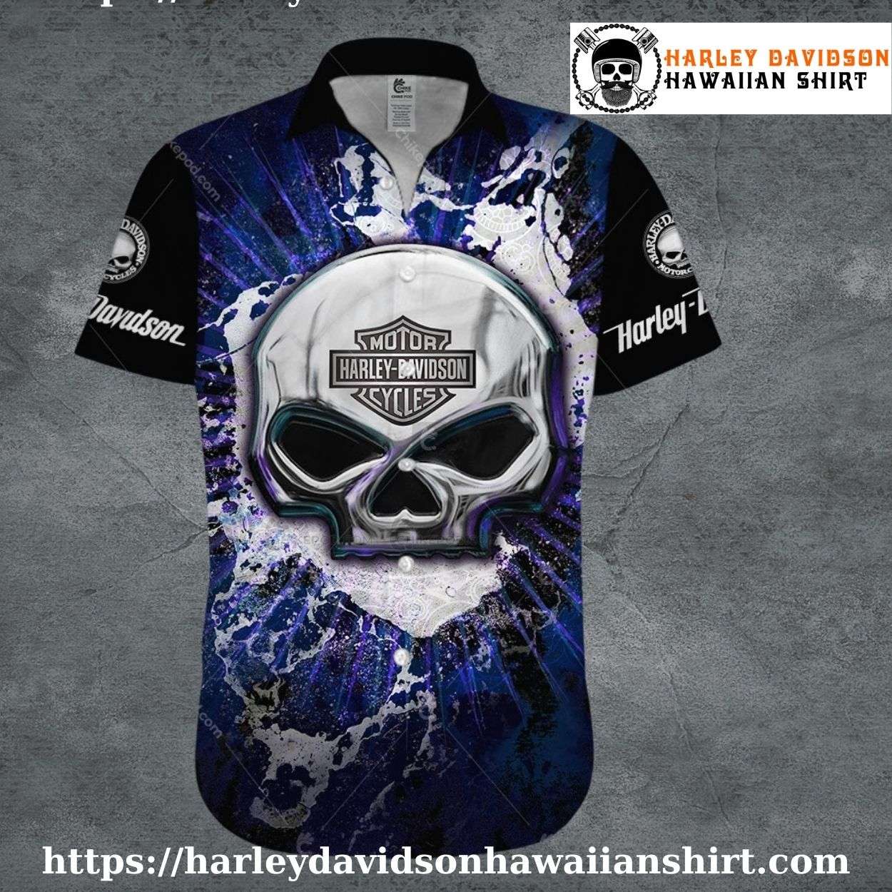 Chrome Skull Splash Harley Davidson Hawaiian Shirt Chrome Skull Splash Harley Davidson Hawaiian Shirt