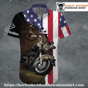 Classic Motorcycle USA Flag Harley Davidson Aloha Shirt for Men