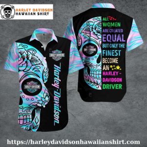 Colorful Skull Quote Harley Davidson Aloha Shirt for Women