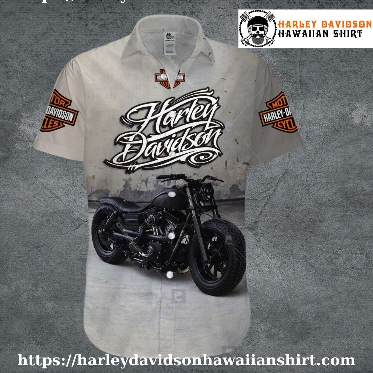 Concrete Bike Scene Harley Davidson Hawaiian Shirt for Men Concrete Bike Scene Harley Davidson Hawaiian Shirt for Men