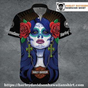 Cross Earring Skull Lady Harley Davidson Aloha Shirt Women