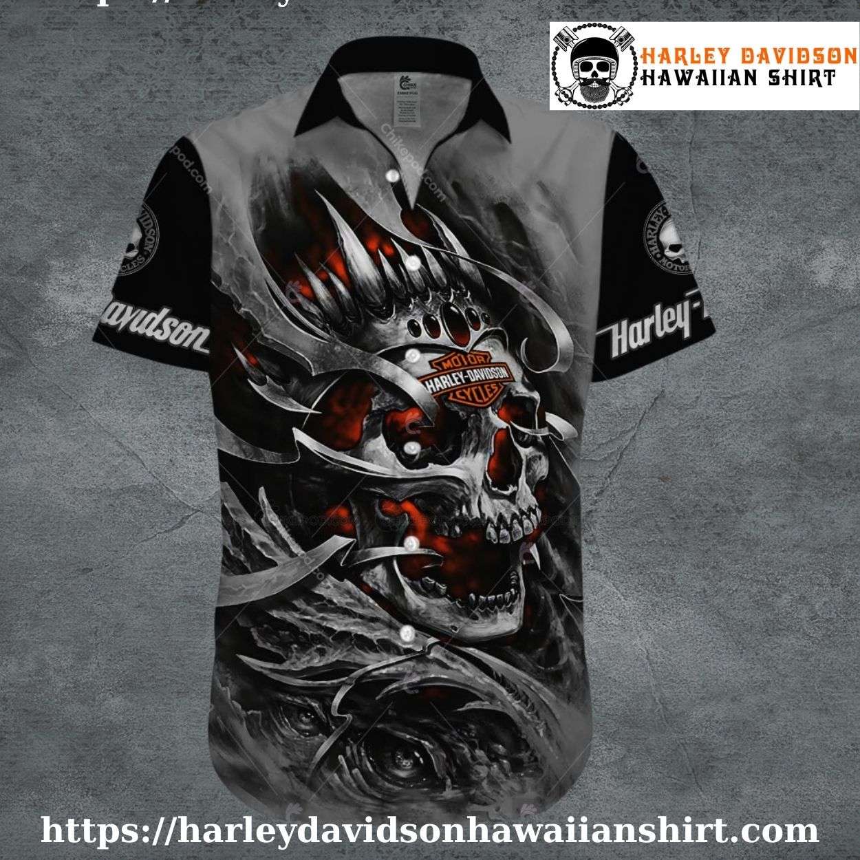 Crowned Skull Flames Harley Davidson Aloha Shirt for Men Crowned Skull Flames Harley Davidson Aloha Shirt for Men