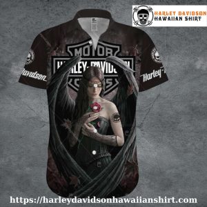 Dark Angel with Rose Harley Davidson Hawaiian Shirt for Women