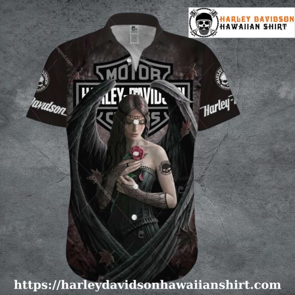Dark Angel with Rose Harley Davidson Hawaiian Shirt for Women