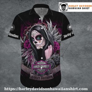 Dark Roses Beauty Harley Davidson Hawaiian Shirt for Women
