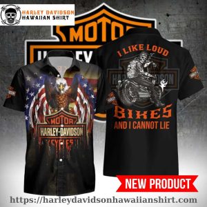 Eagle Flag Graphic Harley Davidson Aloha Shirt