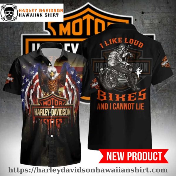 Eagle Flag Graphic Harley Davidson Aloha Shirt