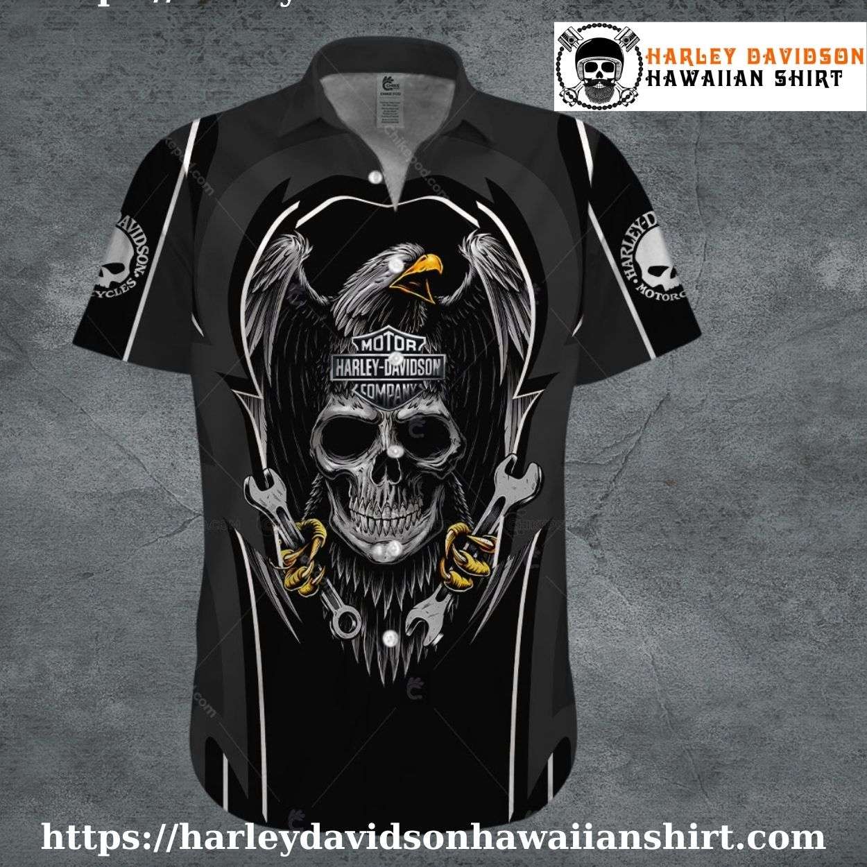Eagle Skull Wrenches Harley Davidson Aloha Shirt for Men Eagle Skull Wrenches Harley Davidson Aloha Shirt for Men