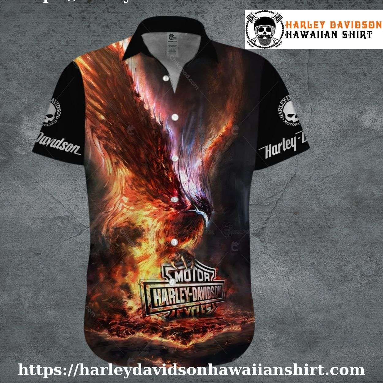 Fiery Phoenix Harley Davidson Aloha Shirt for Men Fiery Phoenix Harley Davidson Aloha Shirt for Men