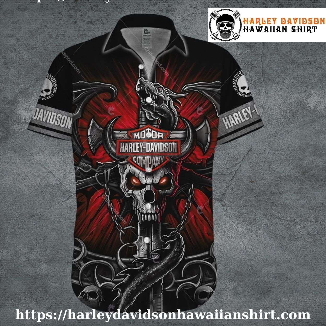 Flaming Skull Blade Harley Davidson Hawaiian Shirt for Men Flaming Skull Blade Harley Davidson Hawaiian Shirt for Men