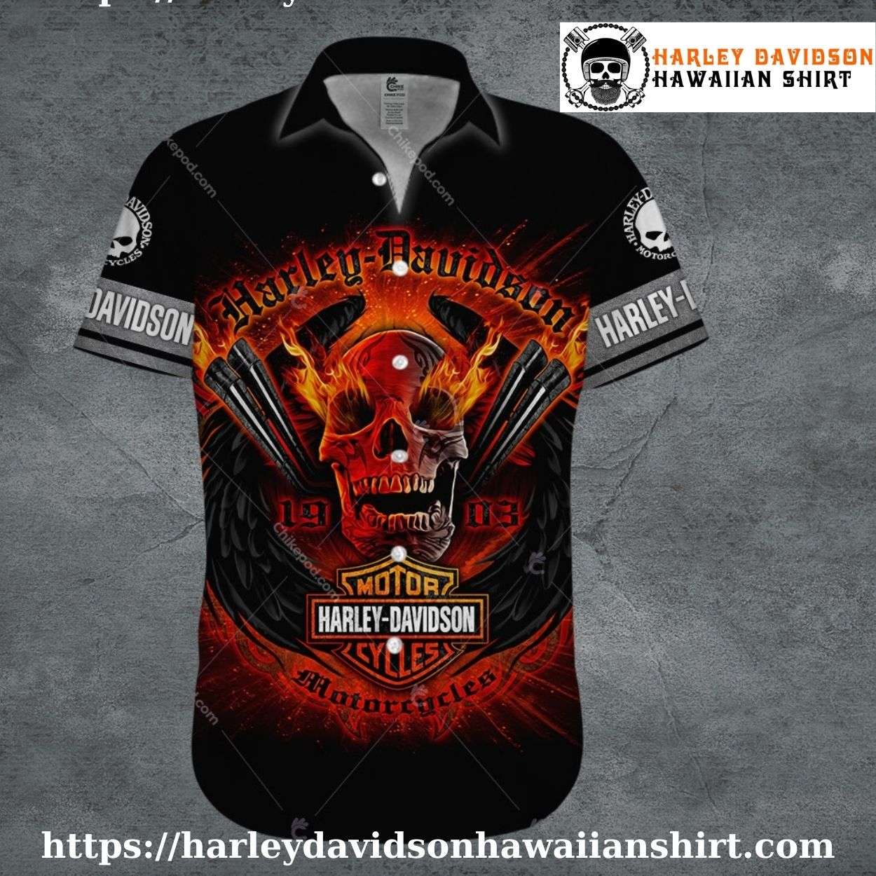 Flaming Skull Guns Harley Davidson Aloha Shirt Men Flaming Skull Guns Harley Davidson Aloha Shirt Men