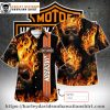 Flaming Skull Harley Davidson Aloha Shirt for Men