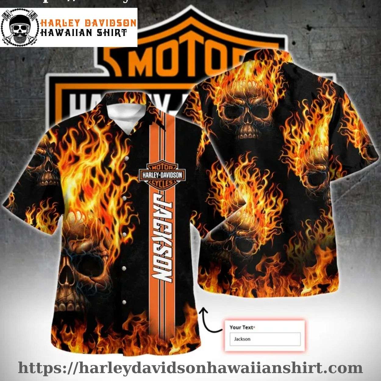Flaming Skull Harley Davidson Aloha Shirt for Men Flaming Skull Harley Davidson Aloha Shirt for Men