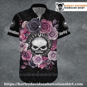 Floral Skull Emblem Harley Davidson Hawaiian Shirt Women