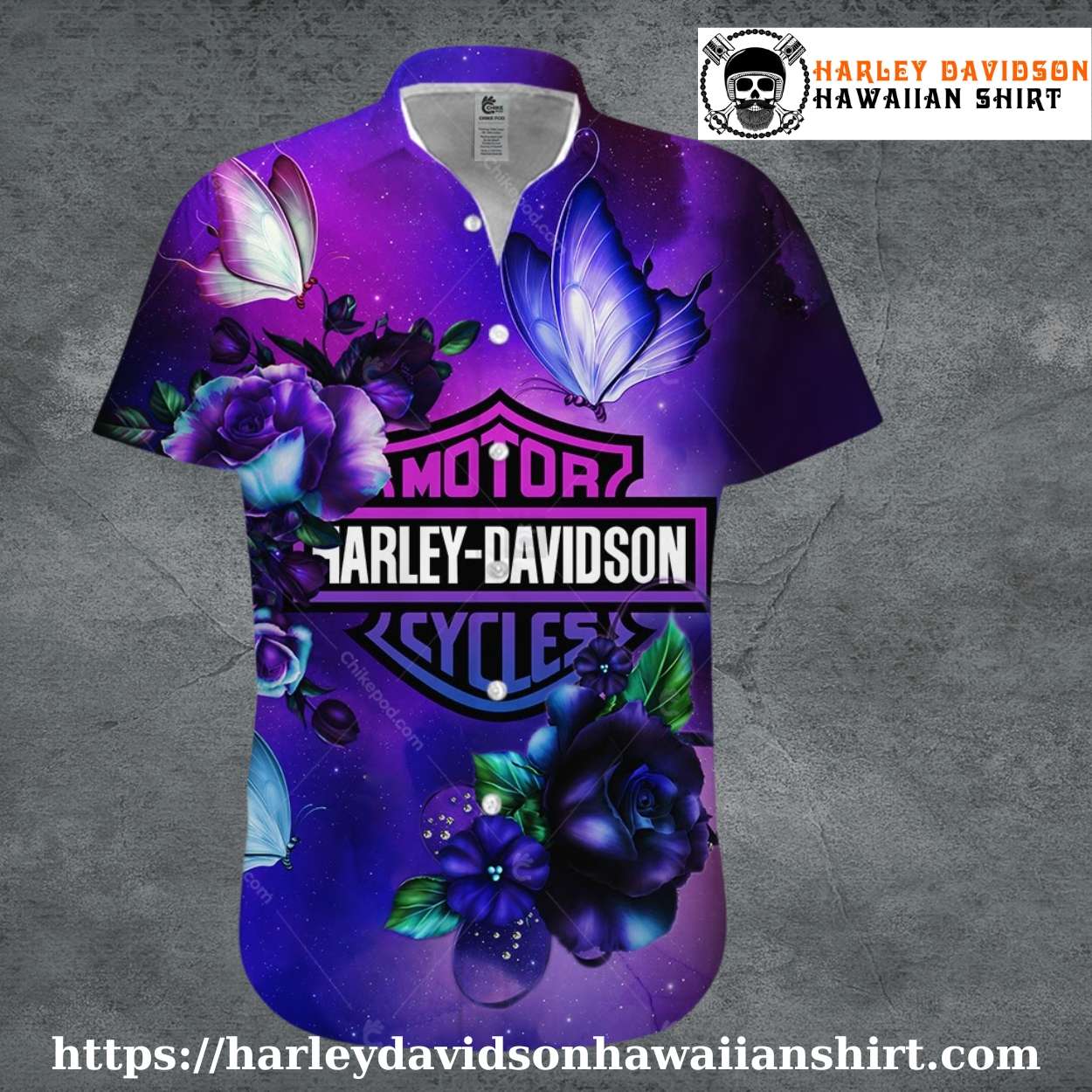 Galaxy Butterfly and Rose Harley Davidson Aloha Shirt Galaxy Butterfly and Rose Harley Davidson Aloha Shirt