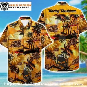 Golden Sunset Harley Davidson Aloha Shirt for Men