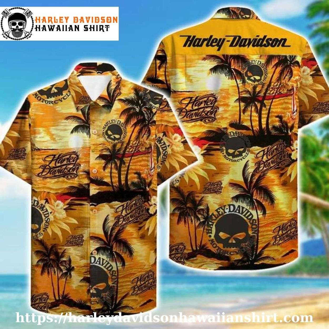 Golden Sunset Harley Davidson Aloha Shirt for Men Golden Sunset Harley Davidson Aloha Shirt for Men