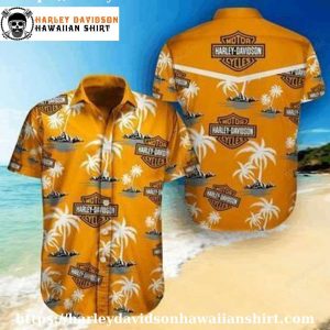 Golden Sunset Palm Harley Davidson Aloha Shirt for Men