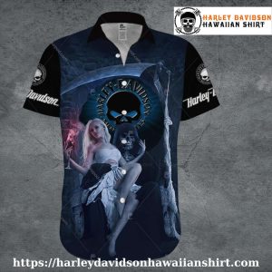 Gothic Couple Embrace Harley Davidson Aloha Shirt for Women