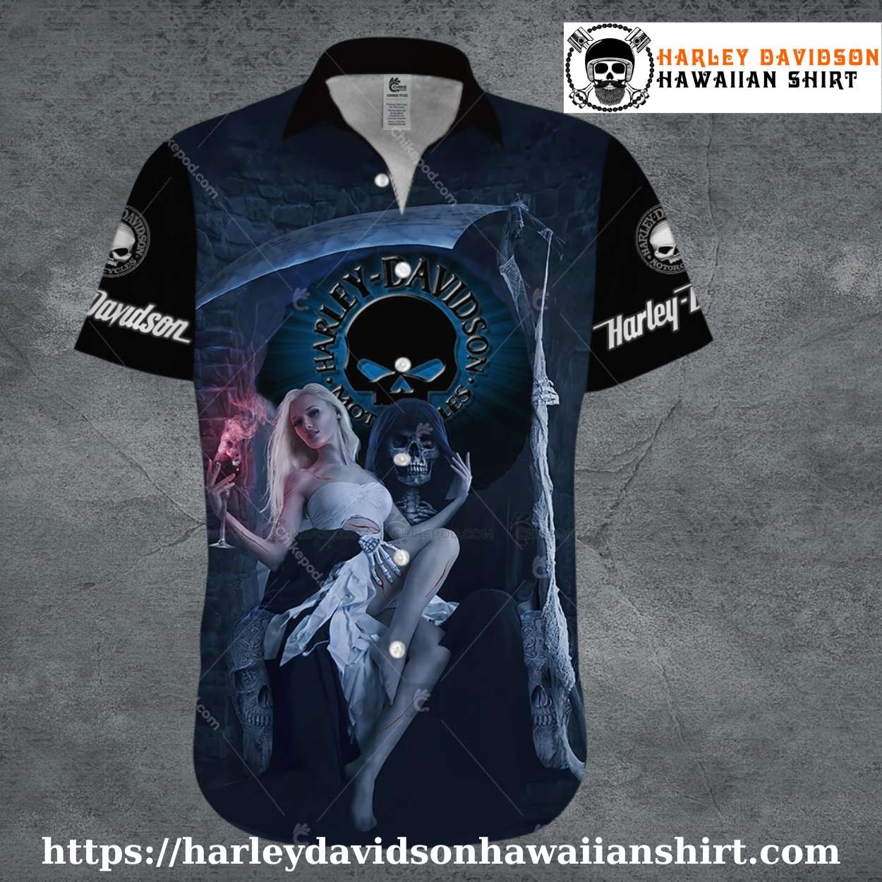 Gothic Couple Embrace Harley Davidson Aloha Shirt for Women Gothic Couple Embrace Harley Davidson Aloha Shirt for Women