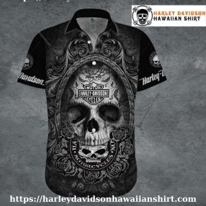 Gothic Skull Frame Harley Davidson Aloha Shirt Men