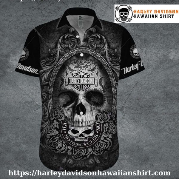 Gothic Skull Frame Harley Davidson Aloha Shirt Men